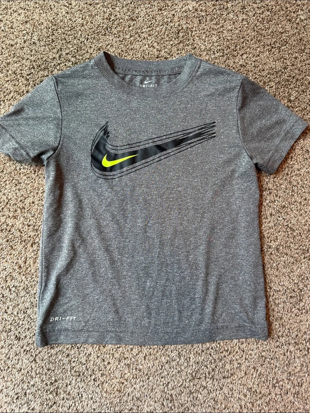 Nike | Gray Youth Dri-FIT Tee with Neon Yellow & Black Swoosh